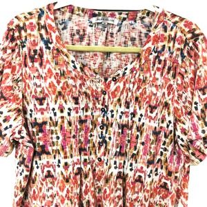 Rose Olive Womens Pintuck Top Coral‎ Abstract Office Casual Flattering 1X